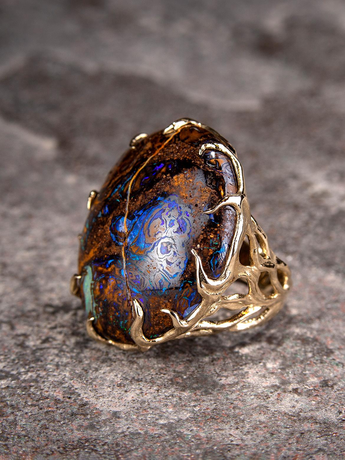 Opal Gold Ring Blueprint Woody Musk Tree Natural Australian Gem For Sale 7