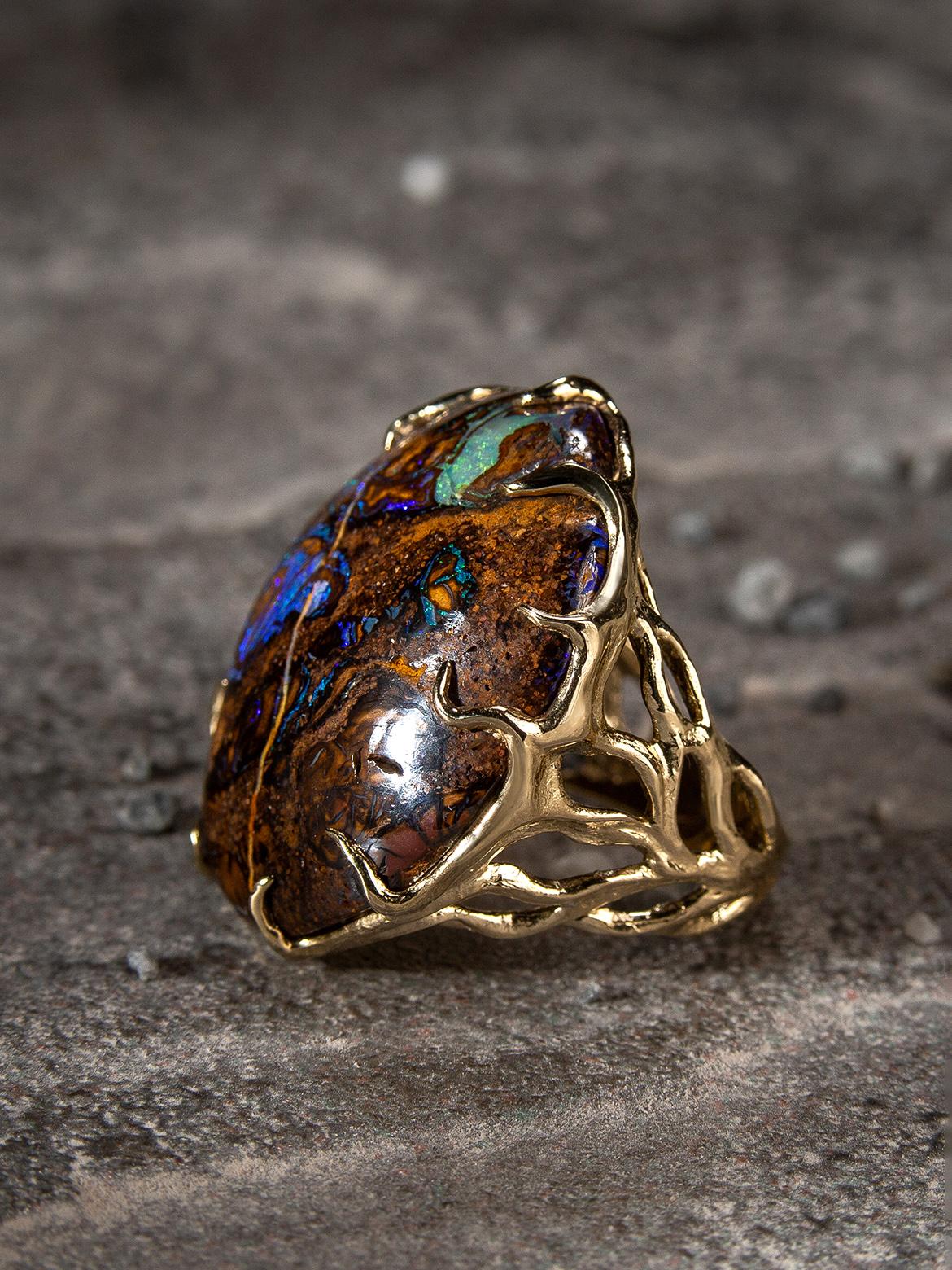 Opal Gold Ring Blueprint Woody Musk Tree Natural Australian Gem For Sale 8