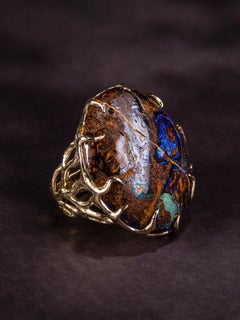 Opal Gold Ring Blueprint Woody Musk Tree Natural Australian Gem