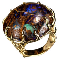 Ópalo Anillo Oro Blueprint Árbol Almizcle Amaderado Gema Natural Australiana