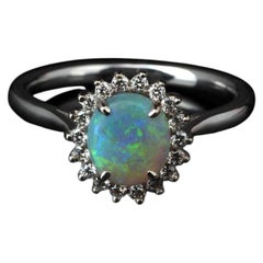Opal-Goldring, Diamant-Verlobungsring, schillernd, im Art-Déco-Stil