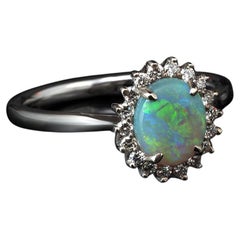 Opal Gold Ring Diamond Engagement Ring Iridescent Art Deco Style
