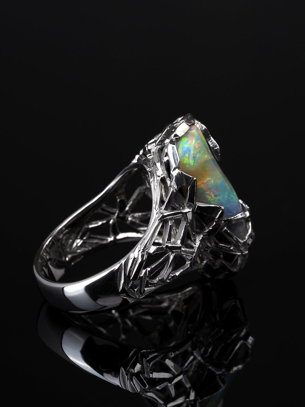 Opal Gold Ring Gemstone Unisex Engagement Band For Sale 2