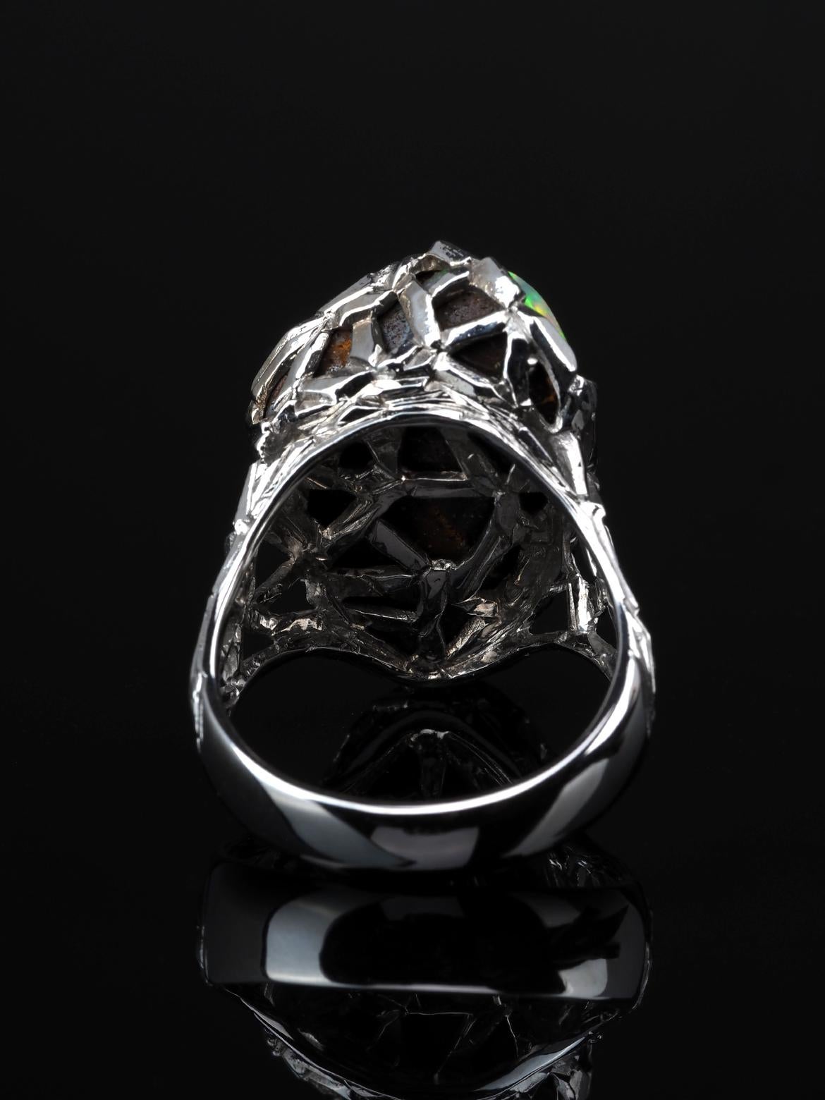 Opal Gold Ring Gemstone Unisex Engagement Band For Sale 3
