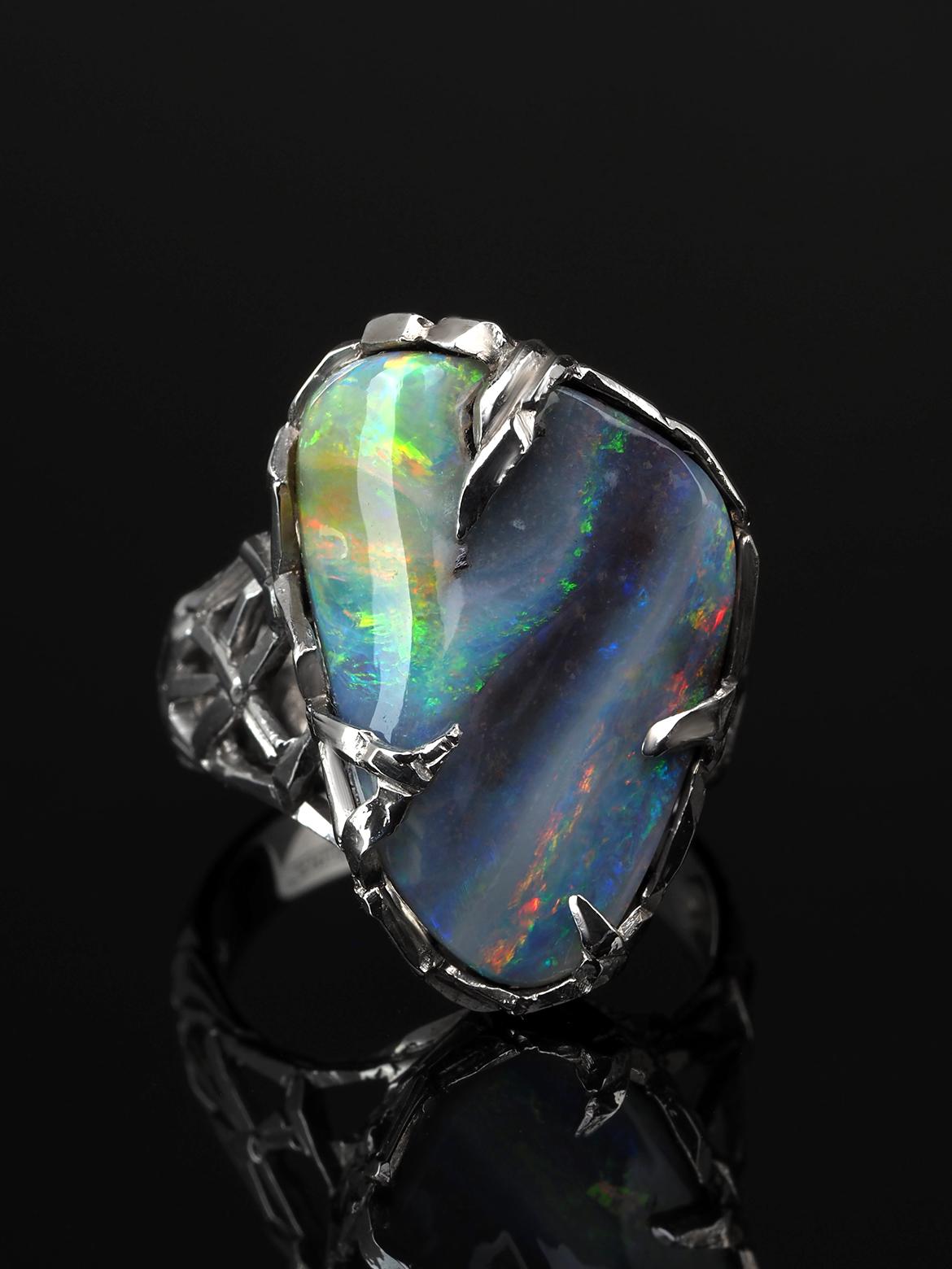 Cabochon Opal Gold Ring Gemstone Unisex Engagement Band For Sale