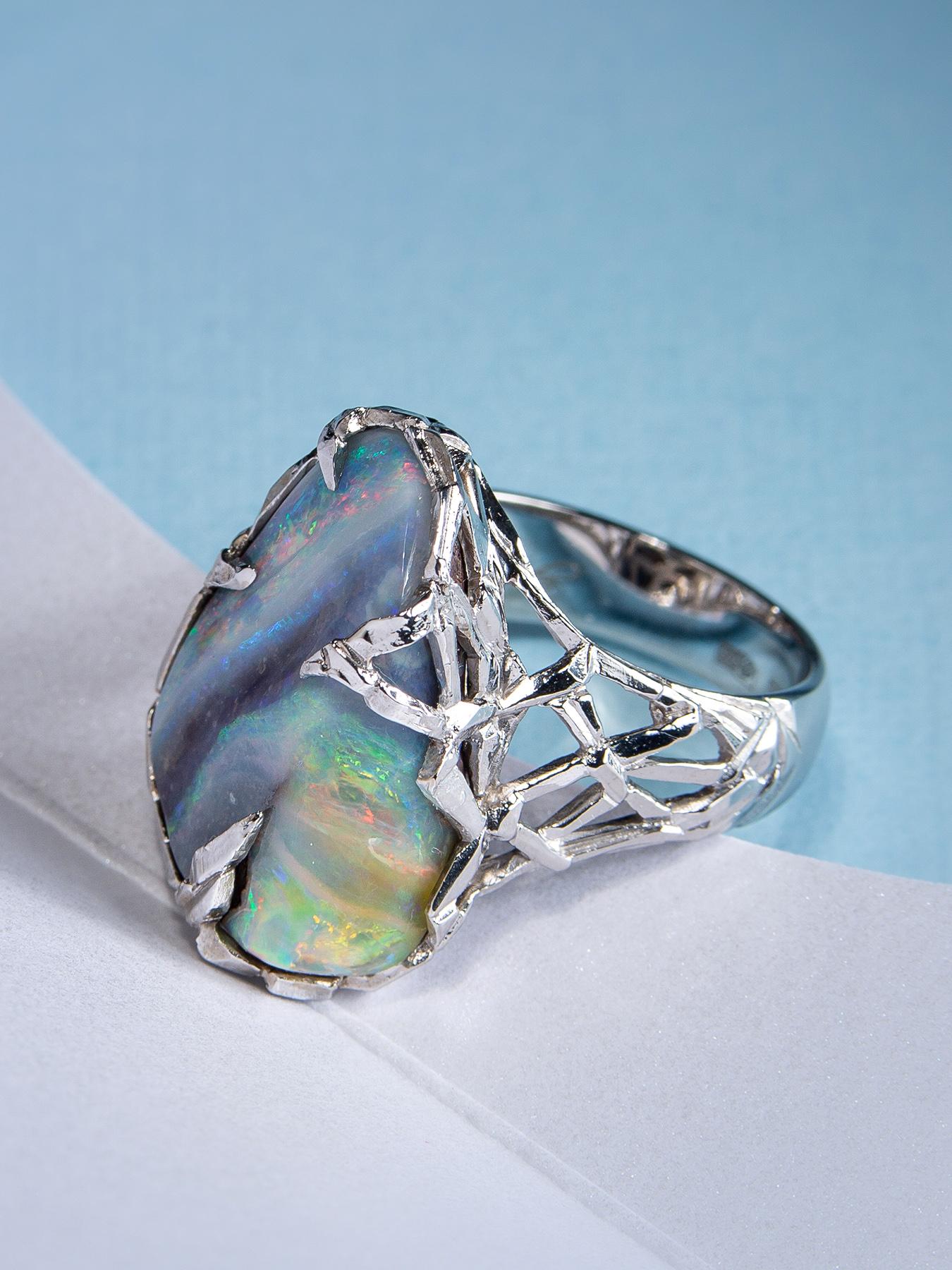 Opal Gold Ring Gemstone Unisex Engagement Band For Sale 9