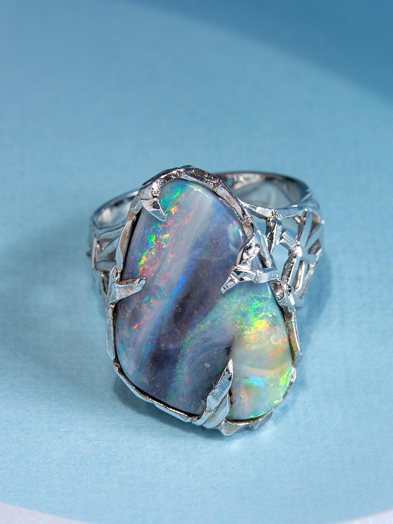Opal Gold Ring Gemstone Unisex Engagement Band For Sale 10