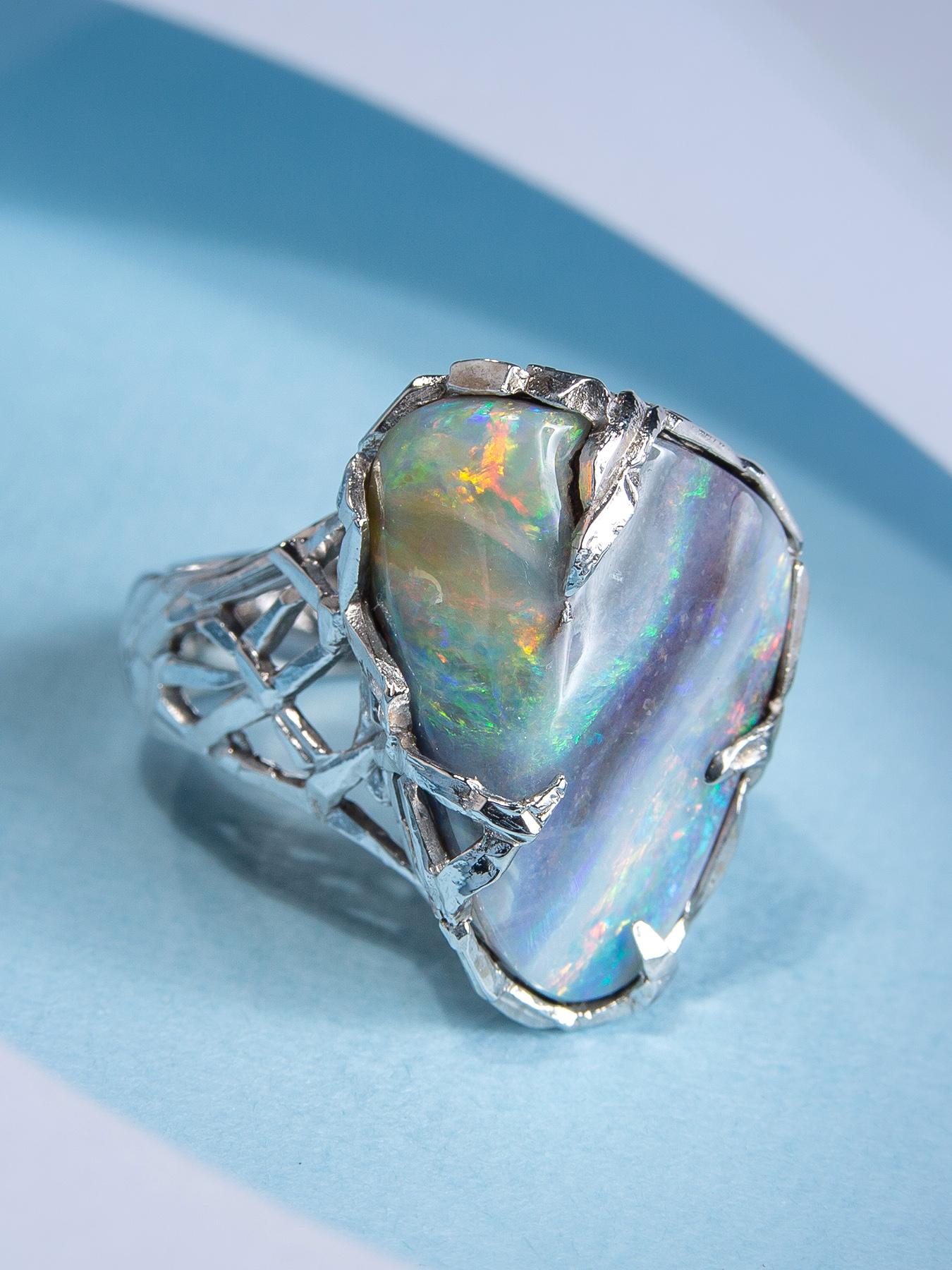 Opal Gold Ring Gemstone Unisex Engagement Band For Sale 12