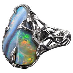 Opal Gold Ring Gemstone Unisex Engagement Band