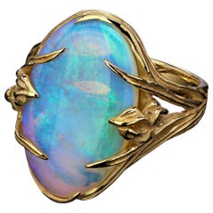 Opal Gold Ring Iris Art Nouveau Australian Opal Gift Unisex