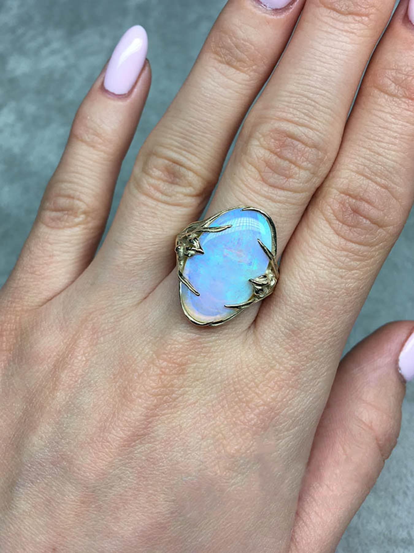 Opal Gold Ring Iris Art Nouveau Australian Opal Gift Unisex 2
