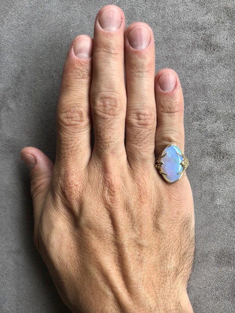 Opal Gold Ring Iris Art Nouveau Australian Opal Gift Unisex For Sale 6