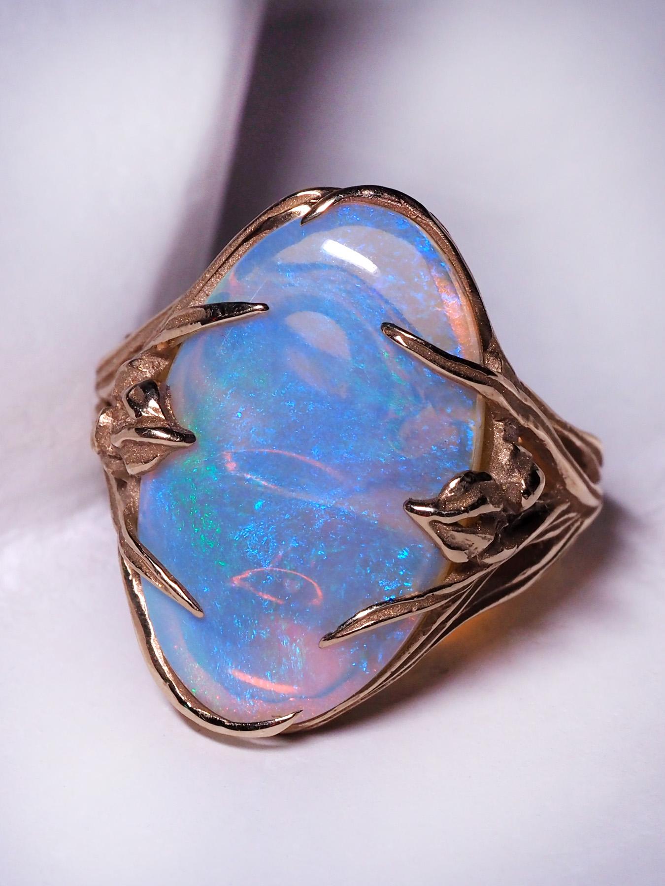 Opal Gold Ring Iris Art Nouveau Australian Opal Gift Unisex 8