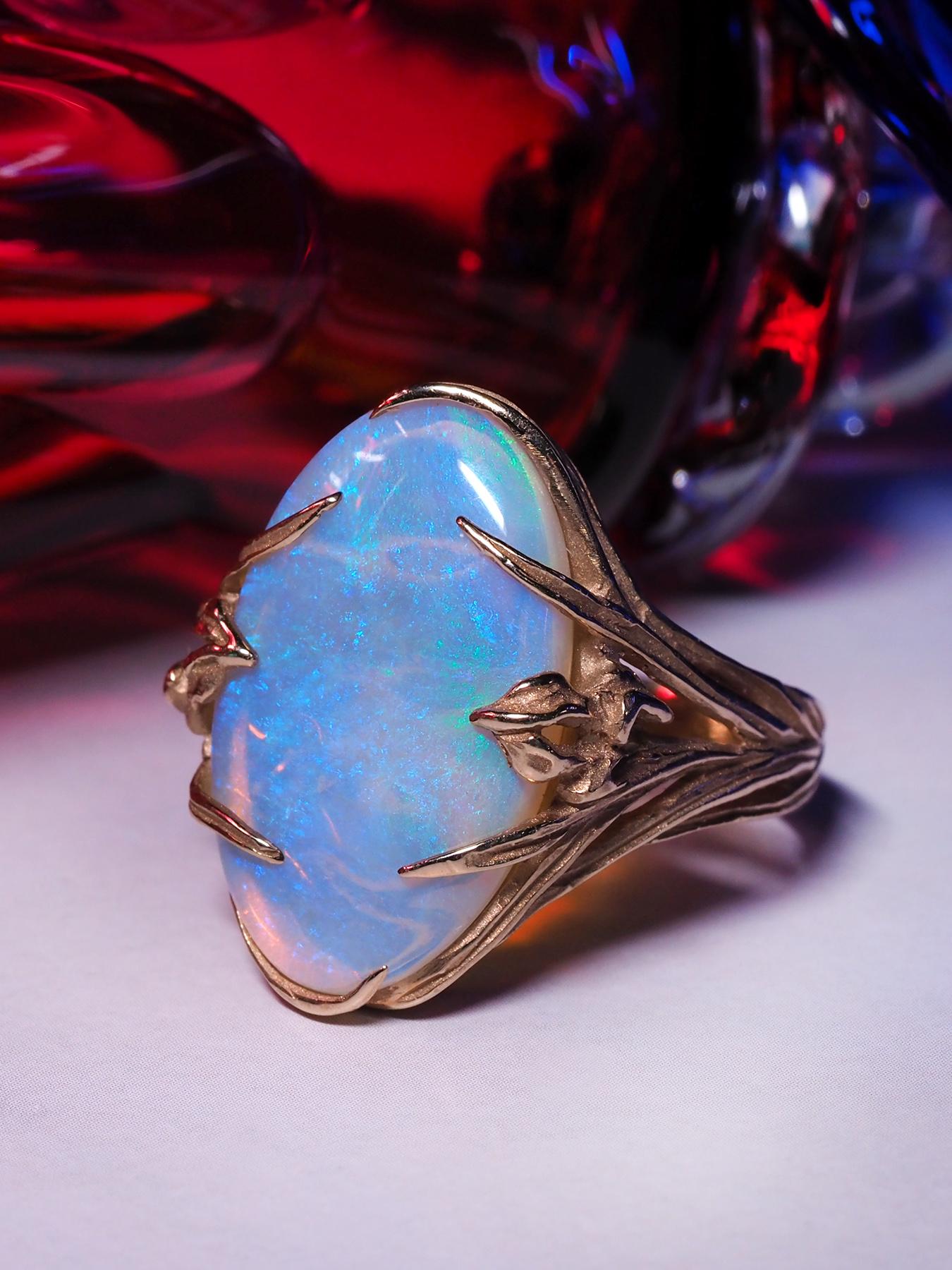 Opal Gold Ring Iris Art Nouveau Australian Opal Gift Unisex 9
