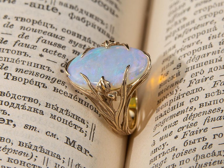 Art Nouveau Opal Gold Ring Iris Engagement Ring Australian Opal Wedding For Sale