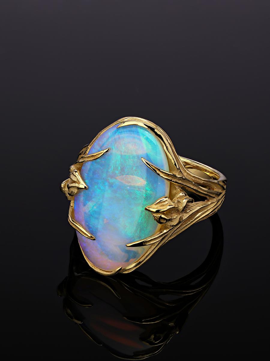 Cabochon Opal Gold Ring Iris Engagement Ring Australian Opal Wedding