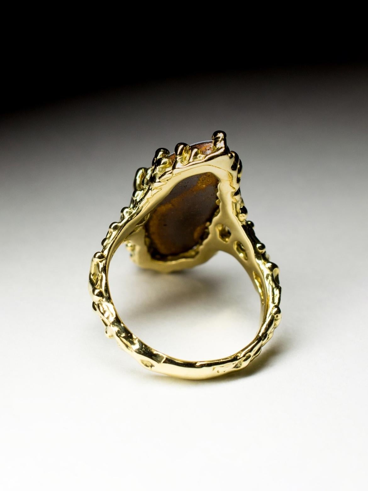 Opal Gold Ring Polychrome Gem Natural Harlequin Opal Unisex For Sale 8
