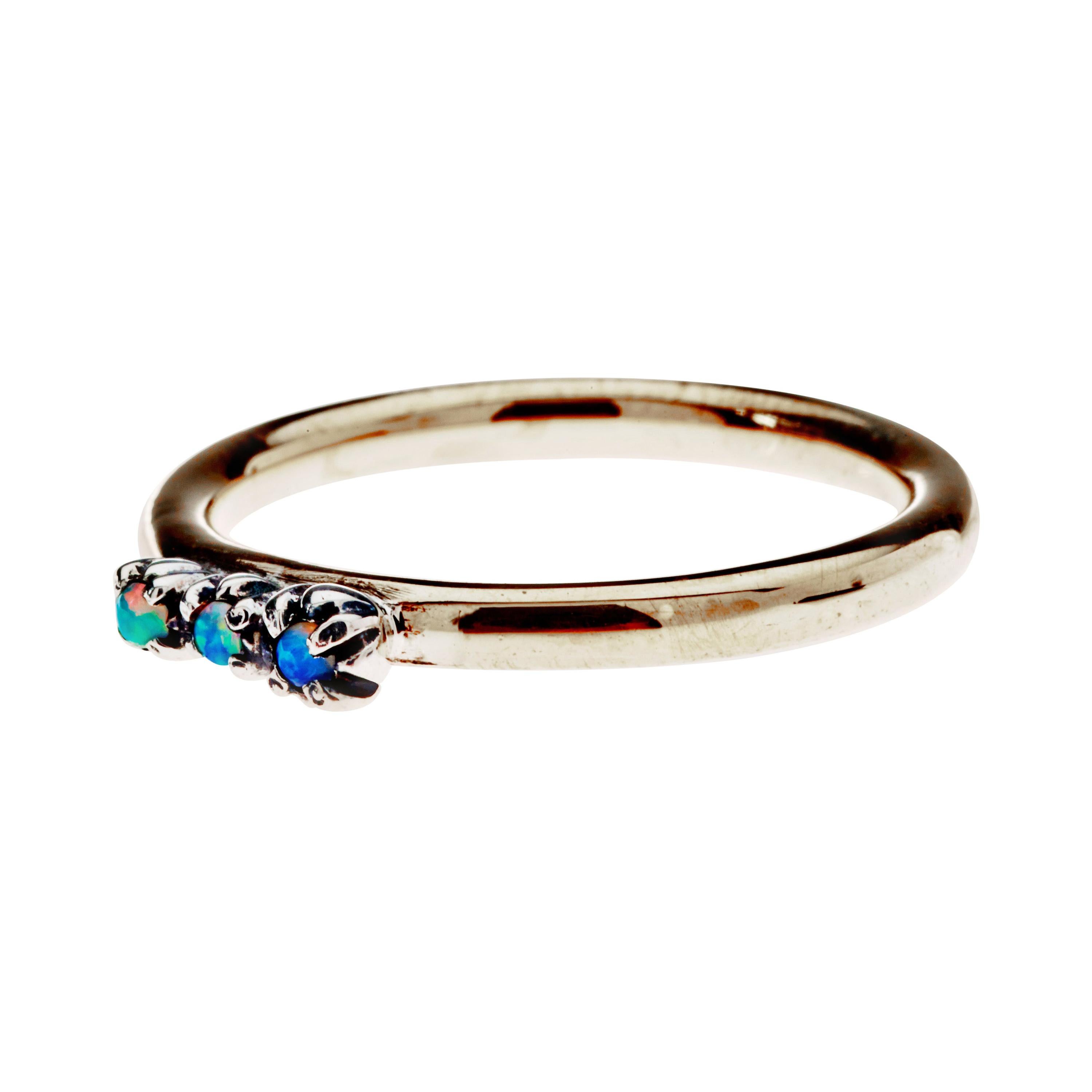 Opal Gold Ring Silver Prong Victorian Style Cocktail Ring J Dauphin For Sale