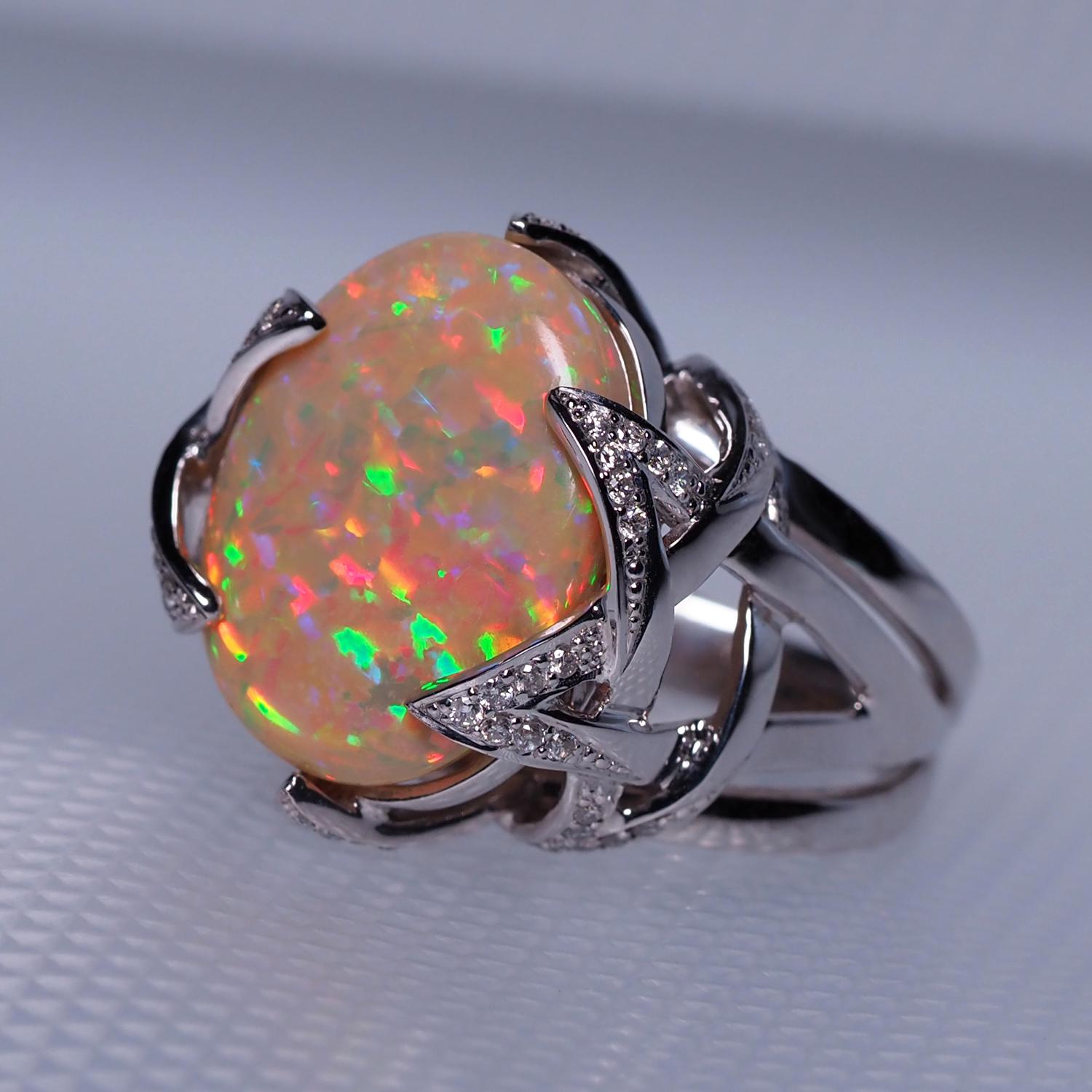 Women's or Men's Opal Gold Ring Star Opalescence Engagement Ring with Diamonds