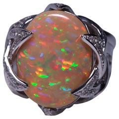 Opal Gold Ring Star Opalescence Engagement Ring with Diamonds