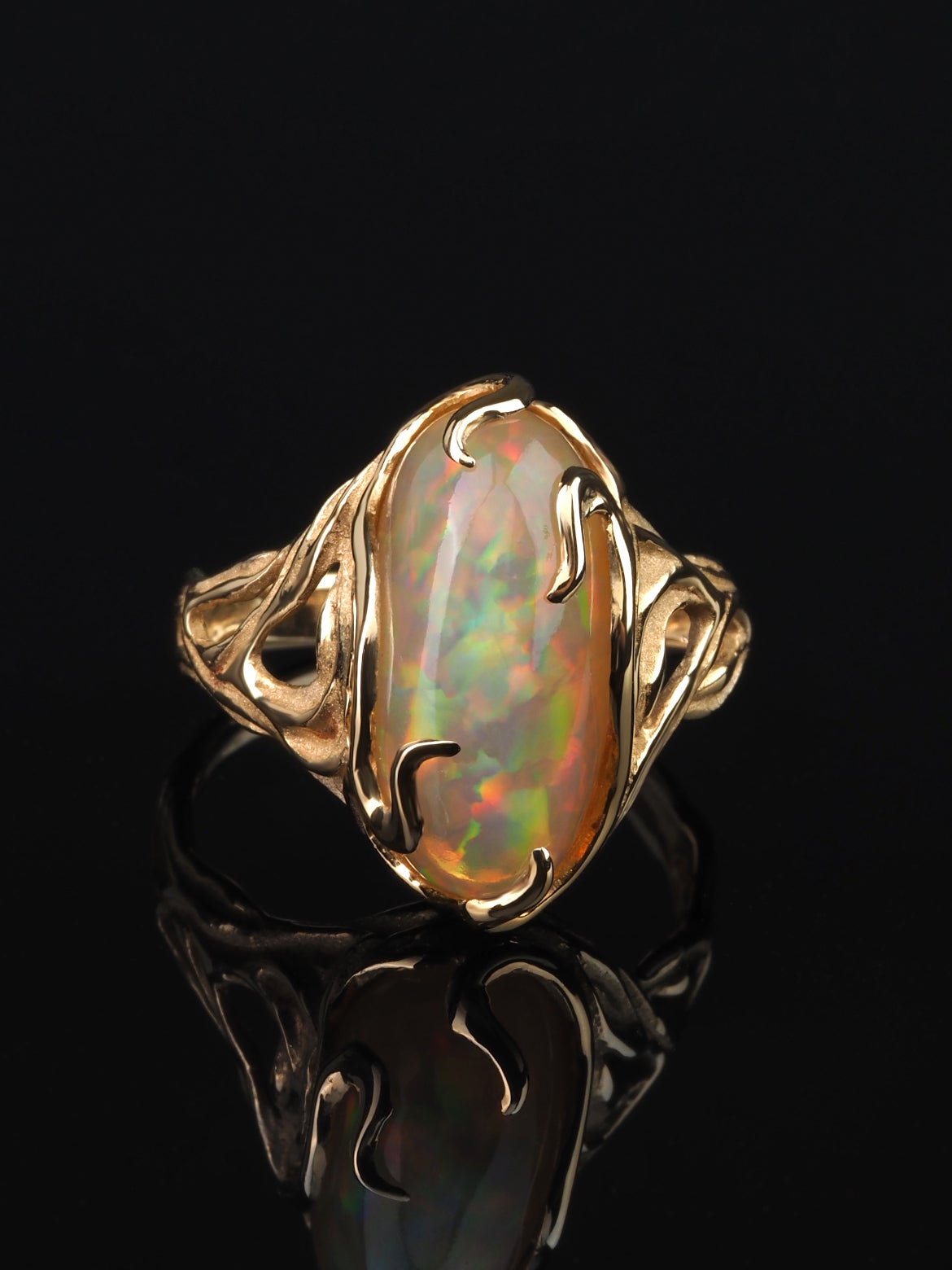 Opal Gold Ring Waves Engagement Ring Art Nouveau Style