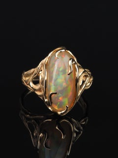 Opal Gold Ring Waves Engagement Ring Art Nouveau Style