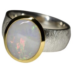 In attesa: Anello d'oro e d'argento Opale Arcobaleno naturale Gemma regalo di Natale