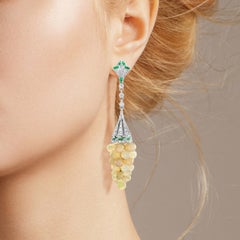 Opal Grape with Diamond Emerald Vintage Style Drop Earrings in 18K White Gold