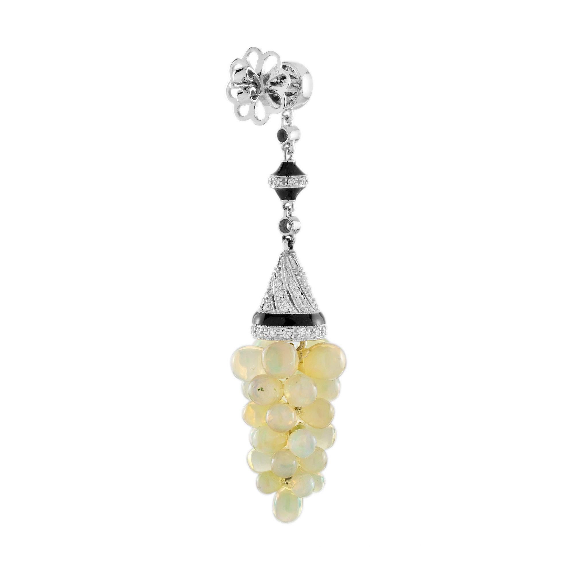 Oval Cut Opal Grape with Diamond Sapphire Enamel Vintage Style Drop Earrings in 18K Gold For Sale