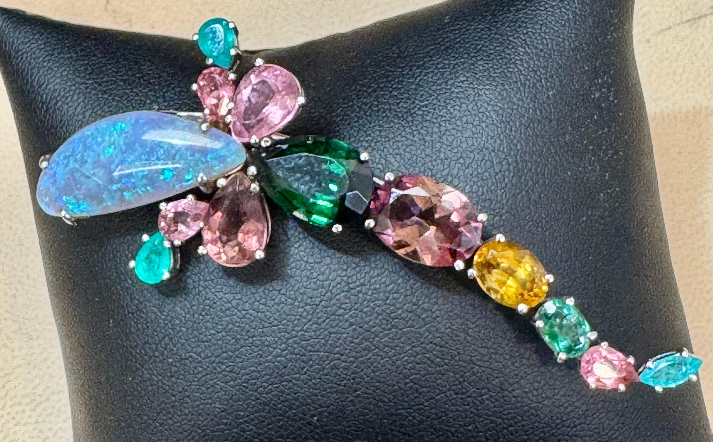 Broche/épingle en or 18 carats 13 g en opale, tourmaline verte et pierres multicolores par Medina en vente 5