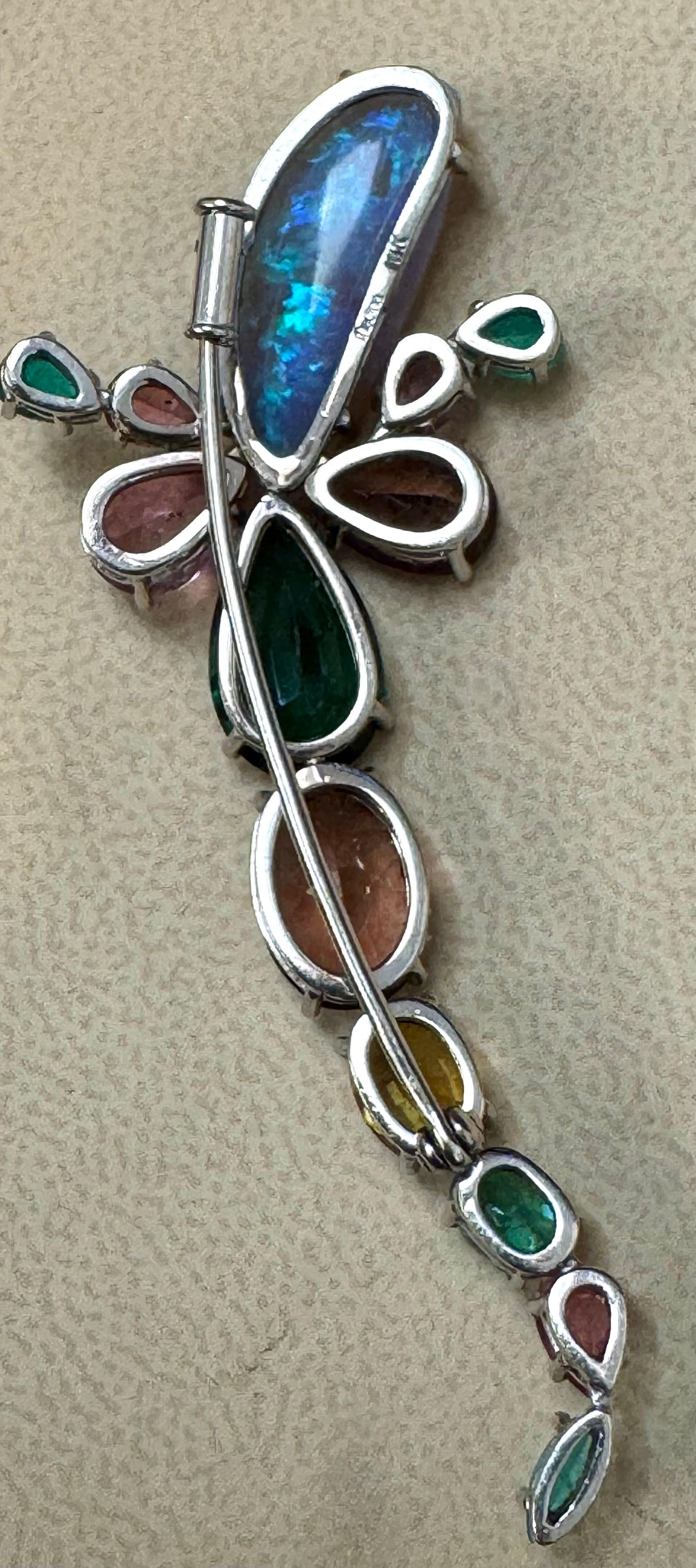 Broche/épingle en or 18 carats 13 g en opale, tourmaline verte et pierres multicolores par Medina en vente 6