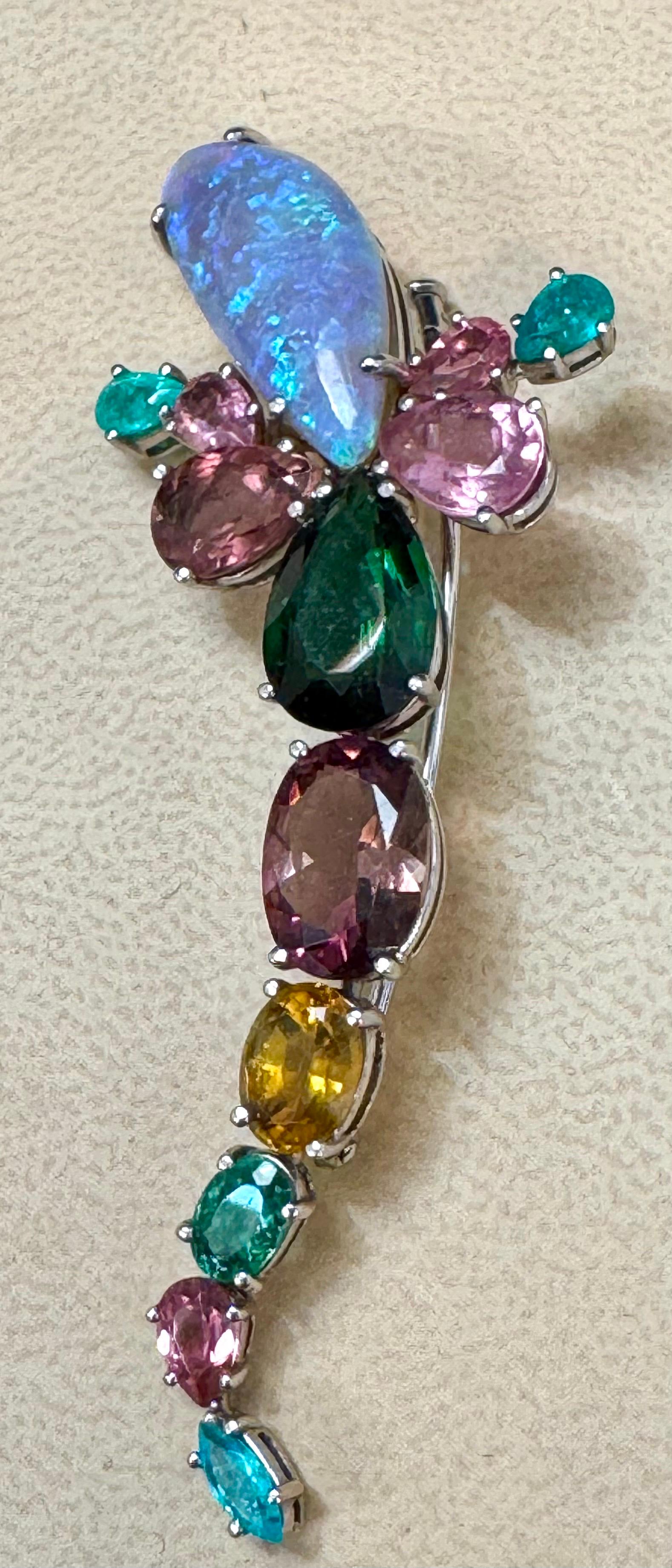 Broche/épingle en or 18 carats 13 g en opale, tourmaline verte et pierres multicolores par Medina en vente 7