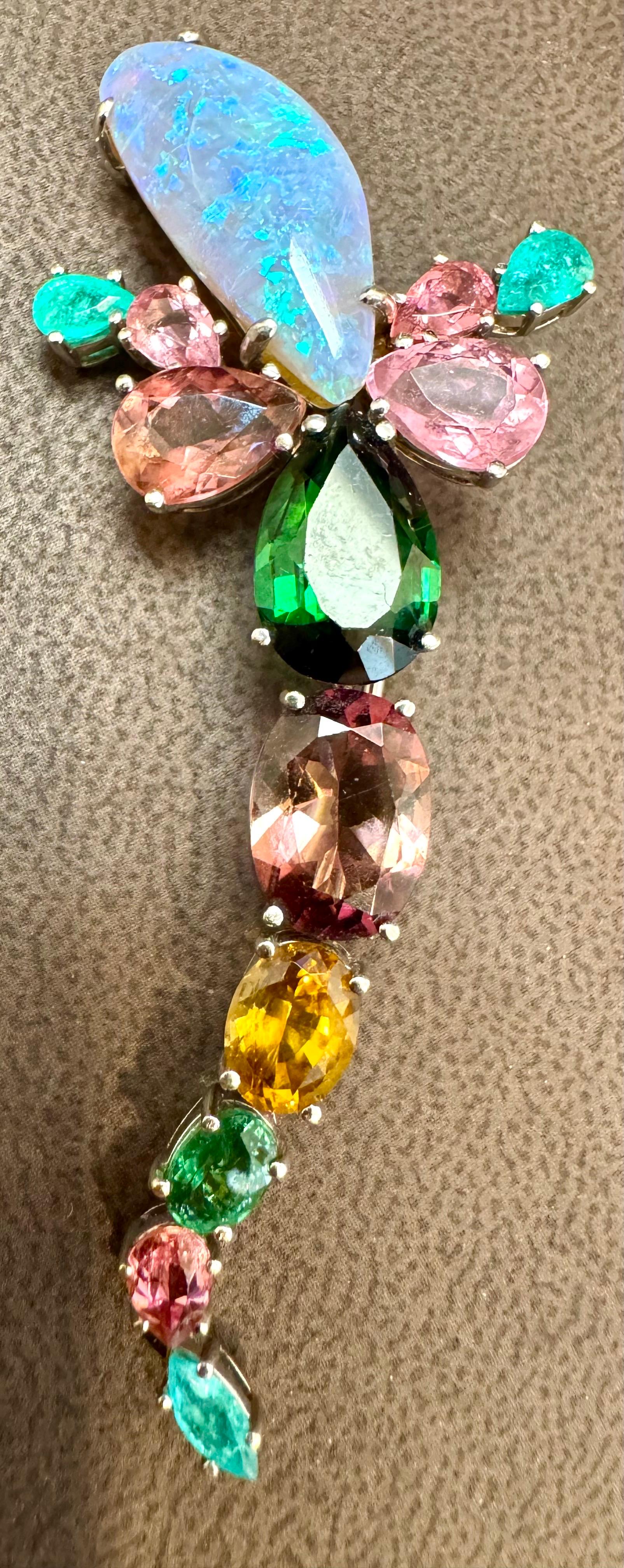 Broche/épingle en or 18 carats 13 g en opale, tourmaline verte et pierres multicolores par Medina en vente 8