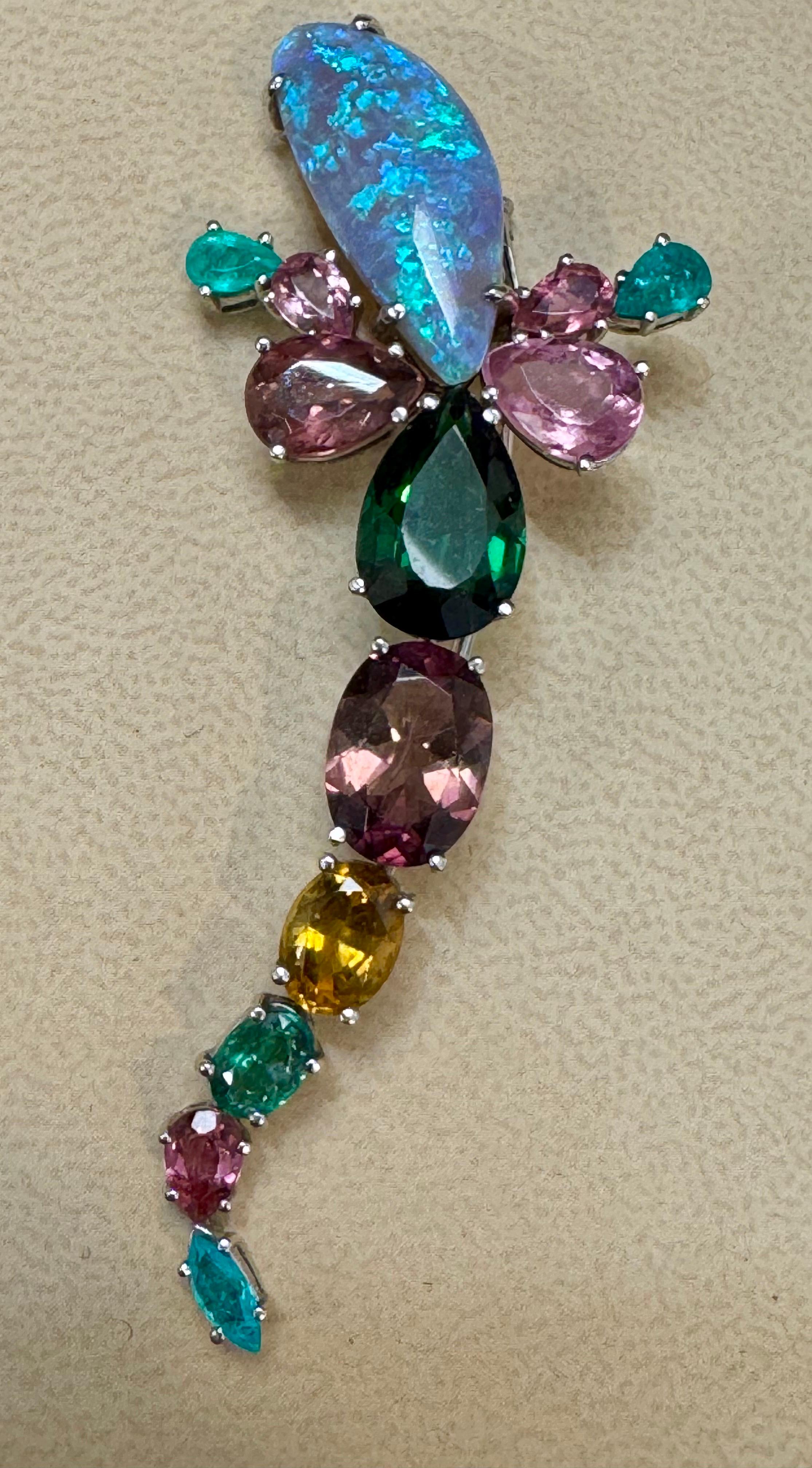Broche/épingle en or 18 carats 13 g en opale, tourmaline verte et pierres multicolores par Medina Excellent état - En vente à New York, NY