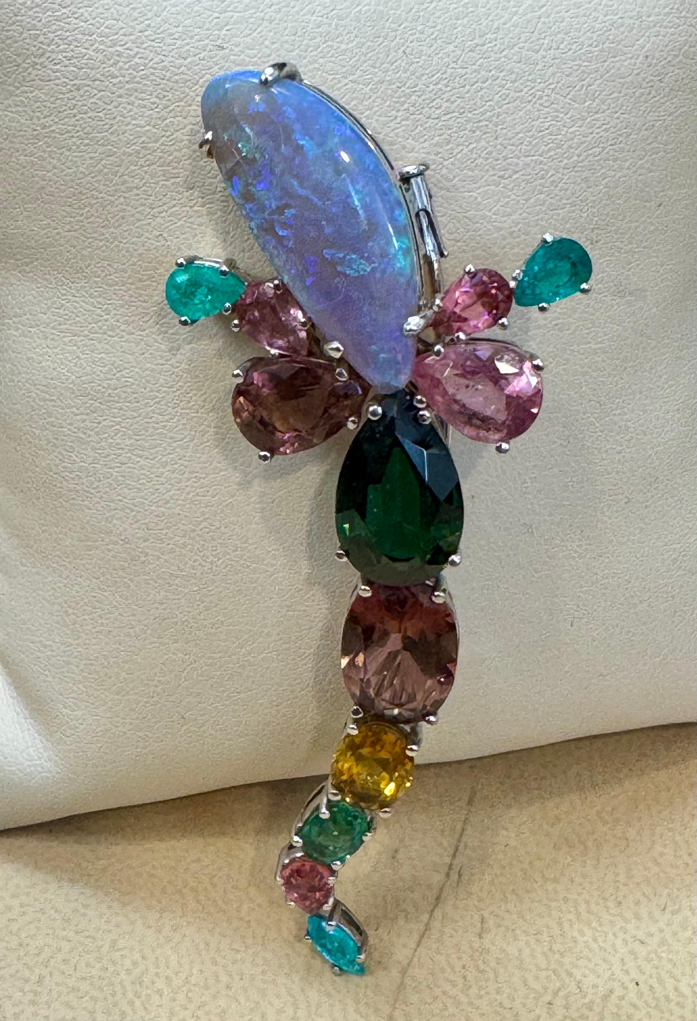Broche/épingle en or 18 carats 13 g en opale, tourmaline verte et pierres multicolores par Medina en vente 1