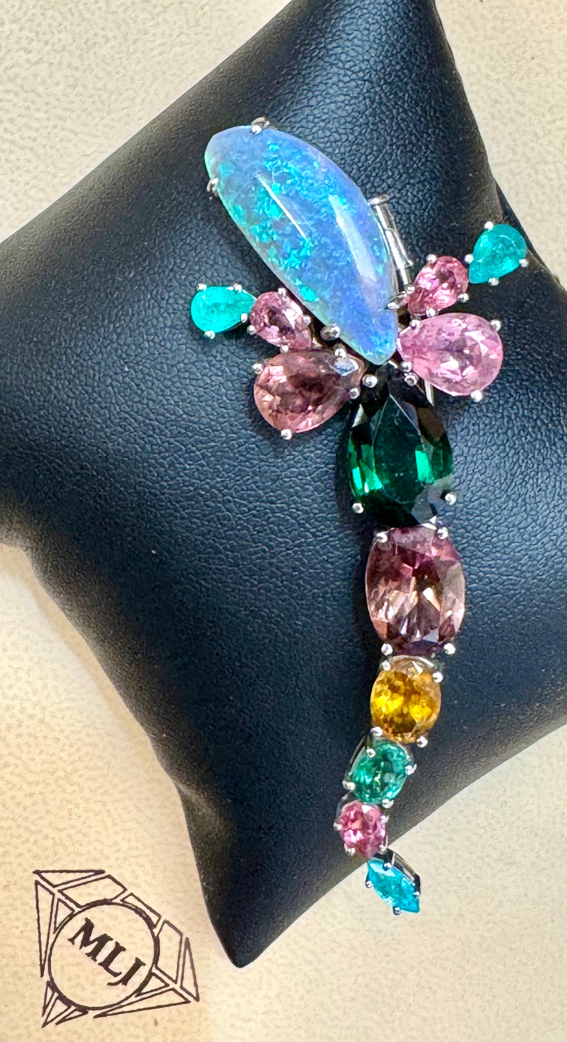 Broche/épingle en or 18 carats 13 g en opale, tourmaline verte et pierres multicolores par Medina en vente 2