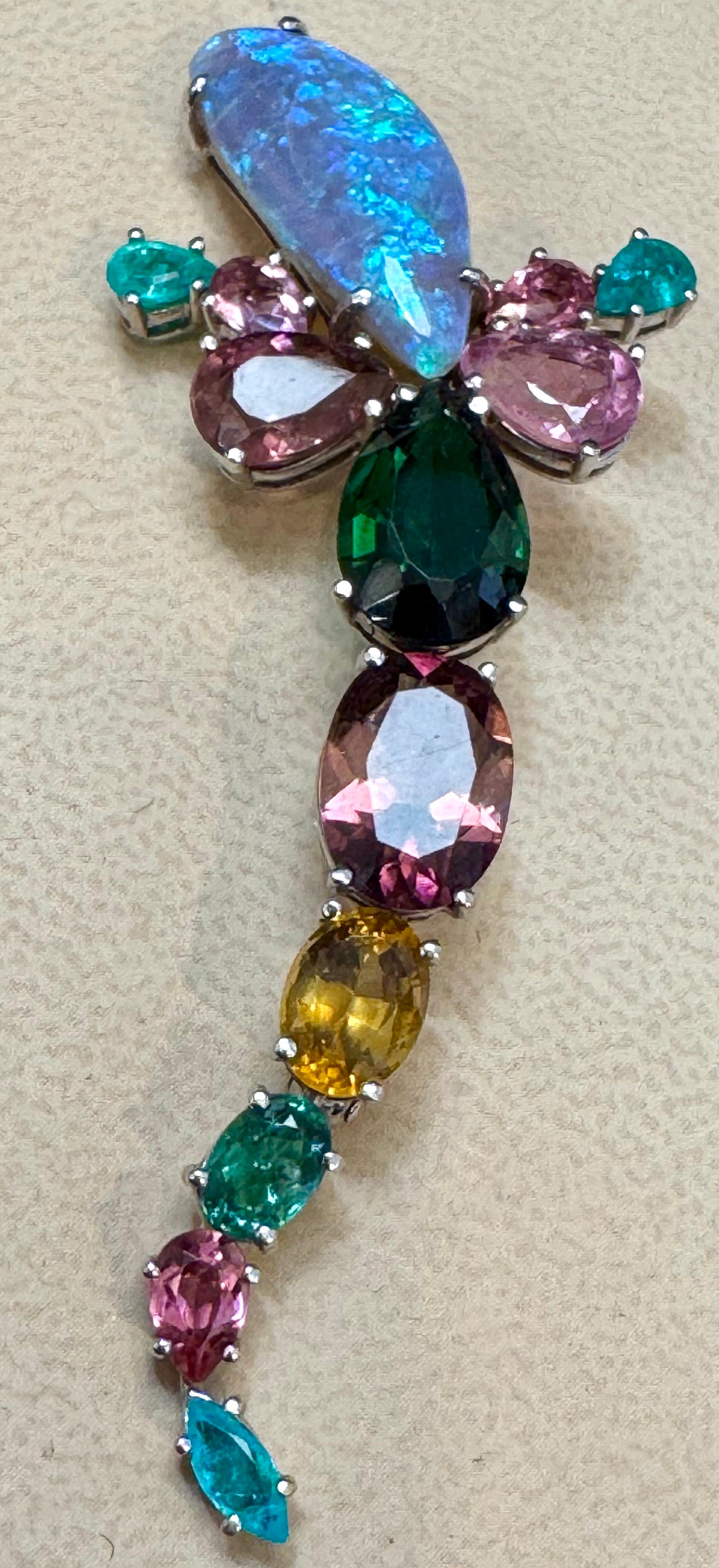 Broche/épingle en or 18 carats 13 g en opale, tourmaline verte et pierres multicolores par Medina en vente 3