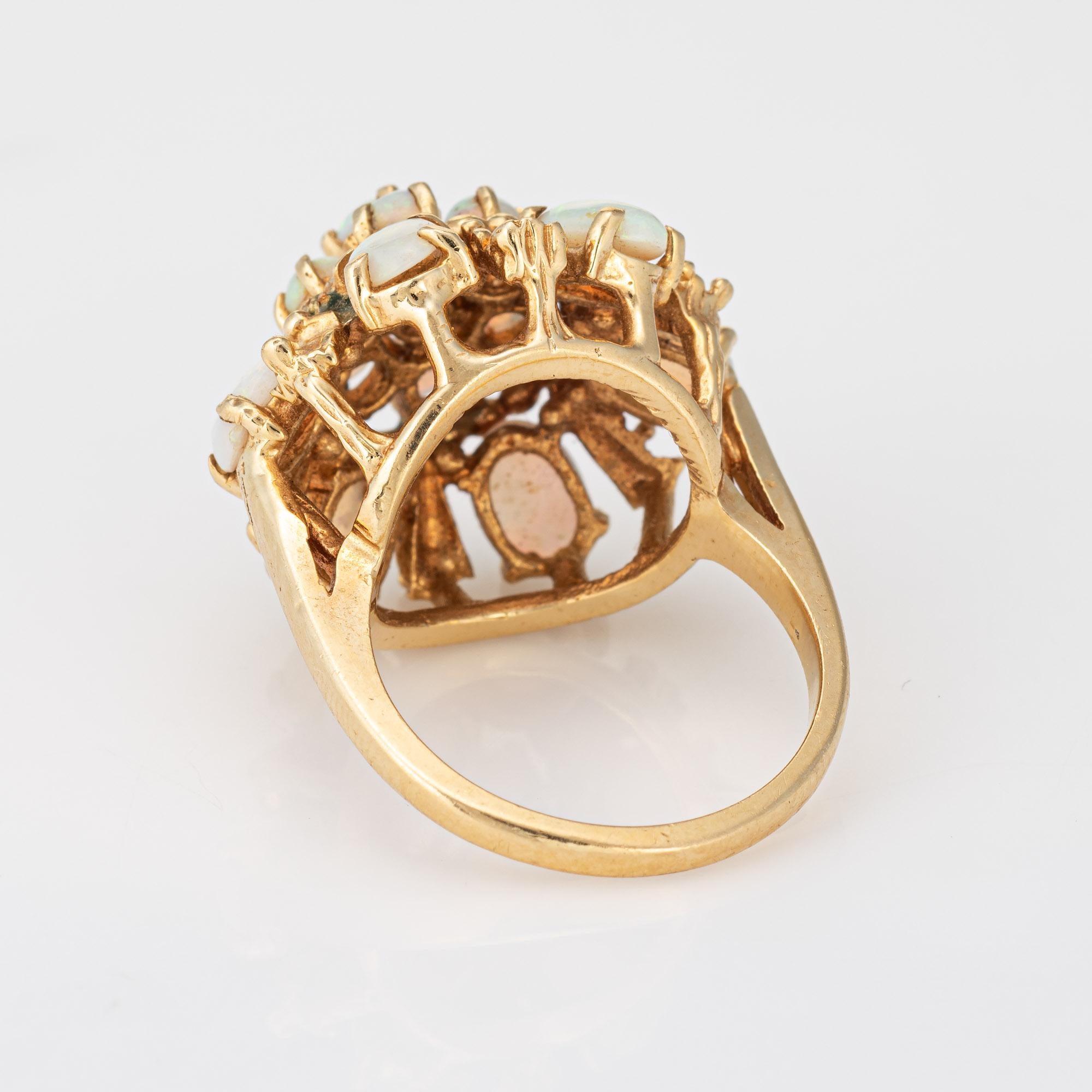 Opal Harem Ring Vintage 14k Yellow Gold Fine Cocktail Cluster Jewelry Sz 6.5 In Good Condition In Torrance, CA