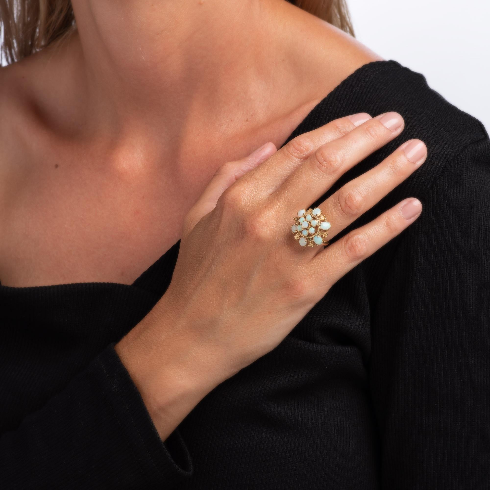 Women's Opal Harem Ring Vintage 14k Yellow Gold Fine Cocktail Cluster Jewelry Sz 6.5