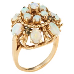 Opal Harem Ring Vintage 14k Yellow Gold Fine Cocktail Cluster Jewelry Sz 6.5