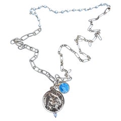 Opal Heart Carmen Medal Chain Necklace Enamel Virgin Mary Pearl Rosario