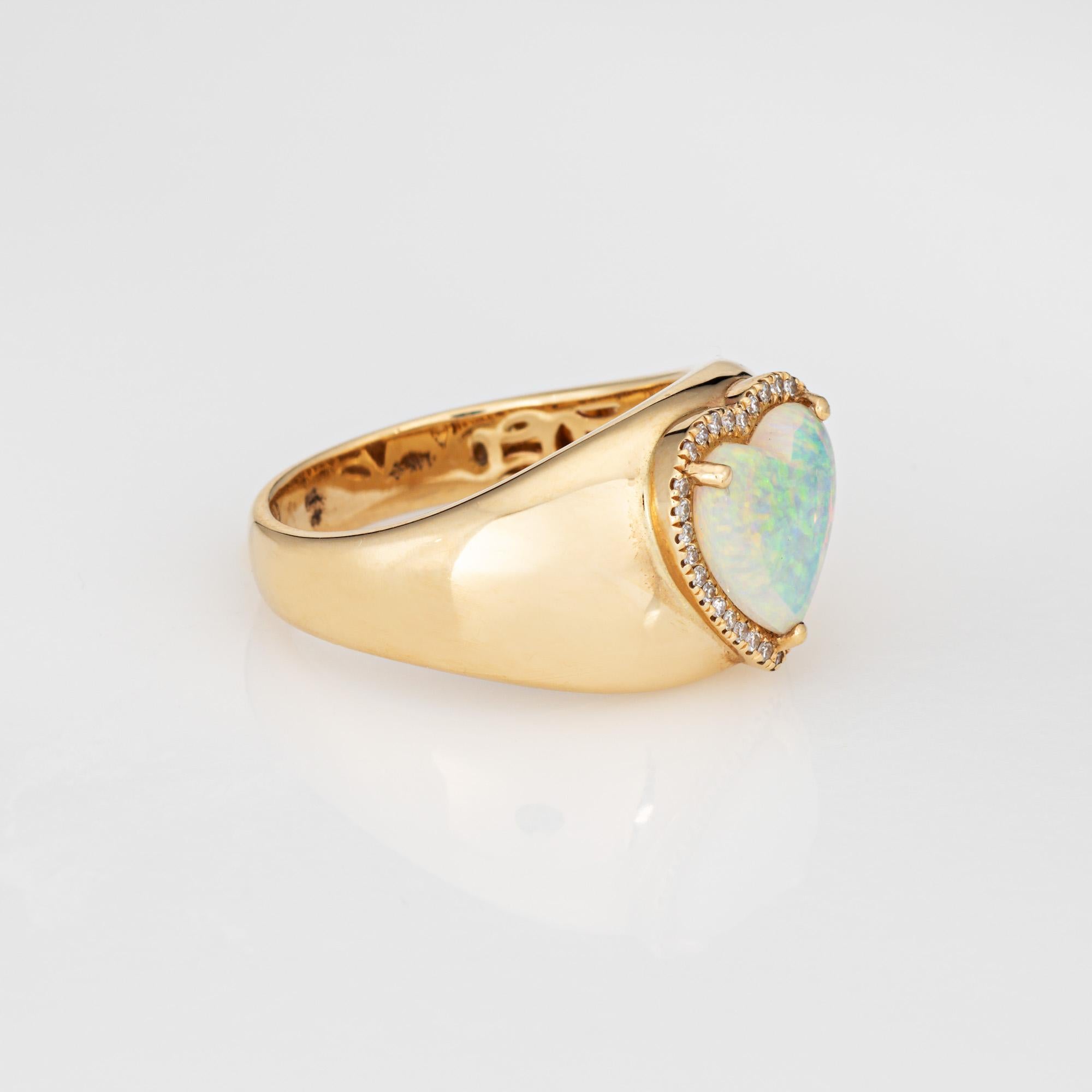 Contemporaneo Anello Opale Cuore Diamante Oro Giallo 14k Banda larga Sz 7 Estate Jewelry in vendita