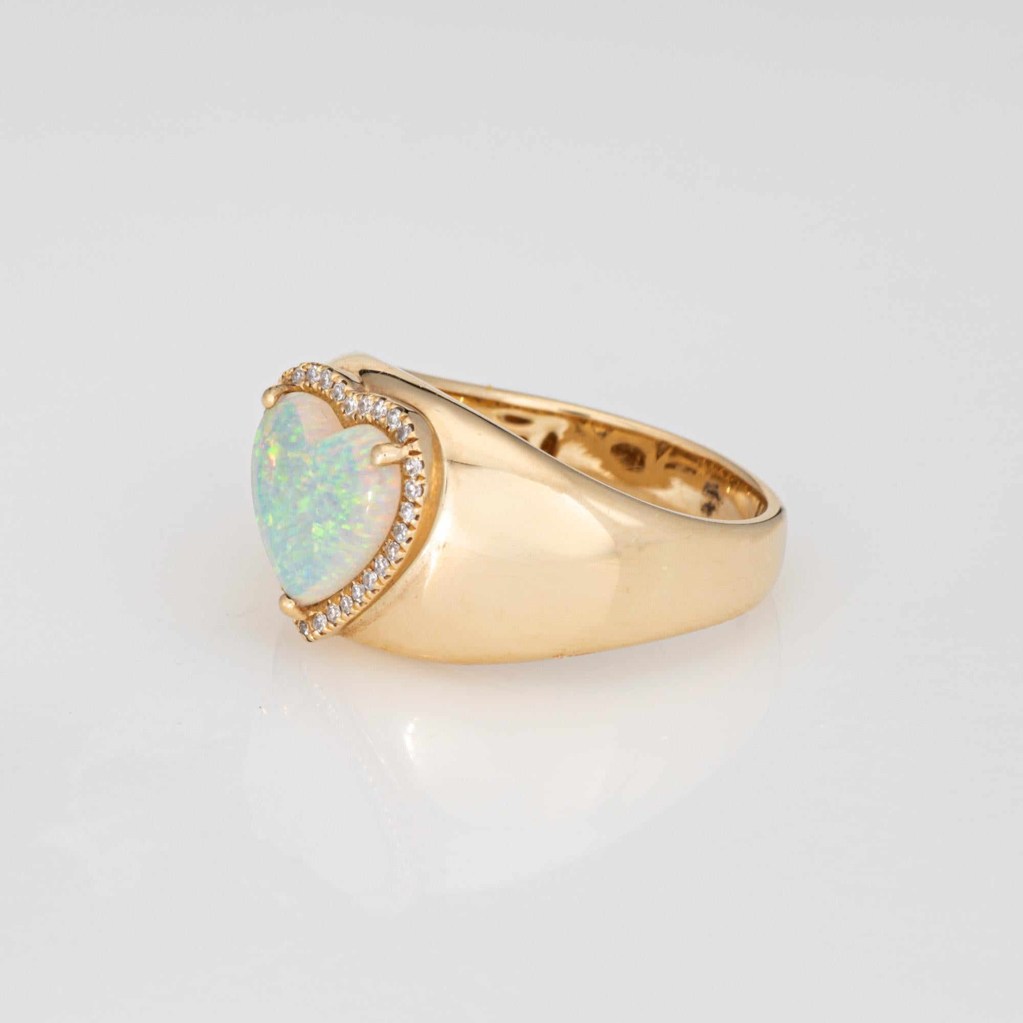 Anello Opale Cuore Diamante Oro Giallo 14k Banda larga Sz 7 Estate Jewelry In condizioni buone in vendita a Torrance, CA