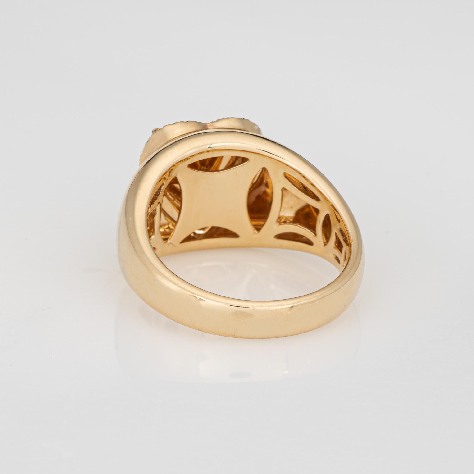 Donna Anello Opale Cuore Diamante Oro Giallo 14k Banda larga Sz 7 Estate Jewelry in vendita