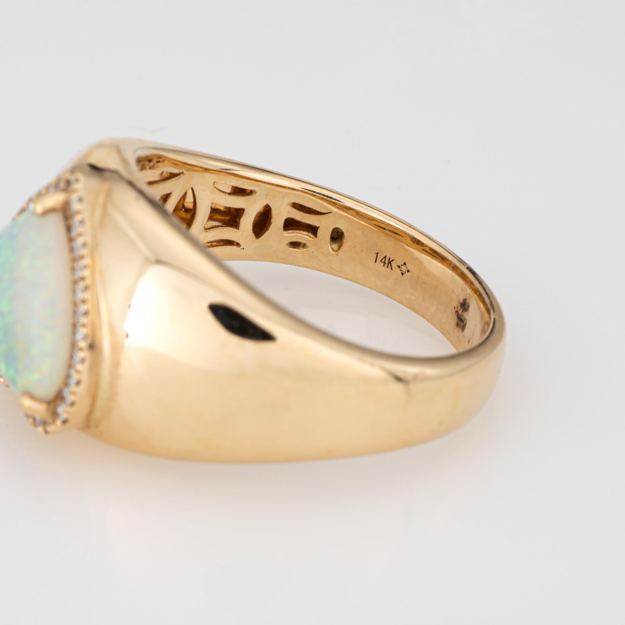Anello Opale Cuore Diamante Oro Giallo 14k Banda larga Sz 7 Estate Jewelry in vendita 2