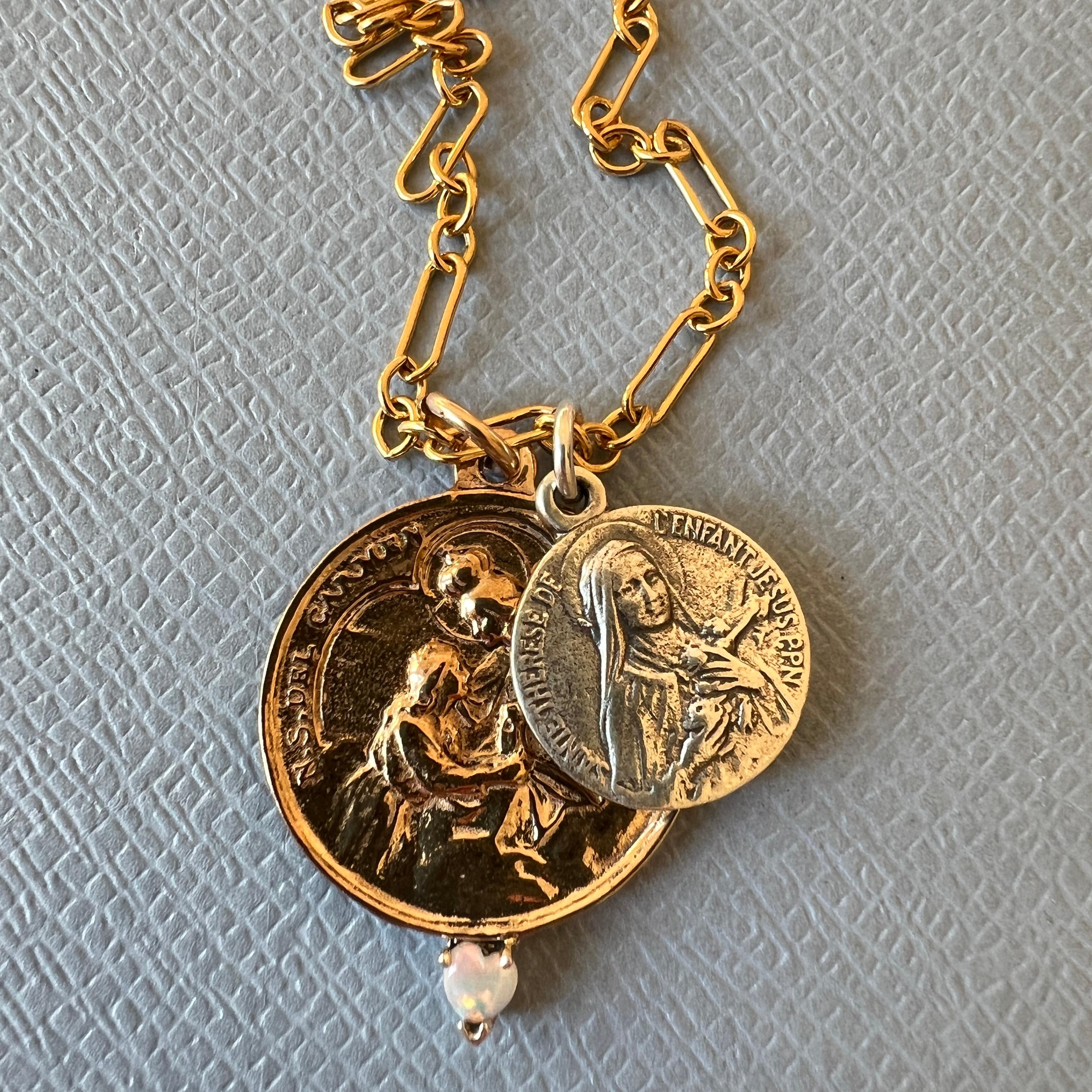 Medaillon-Halskette Jungfrau Maria Carmel Saint Therese Opal Herz Damen