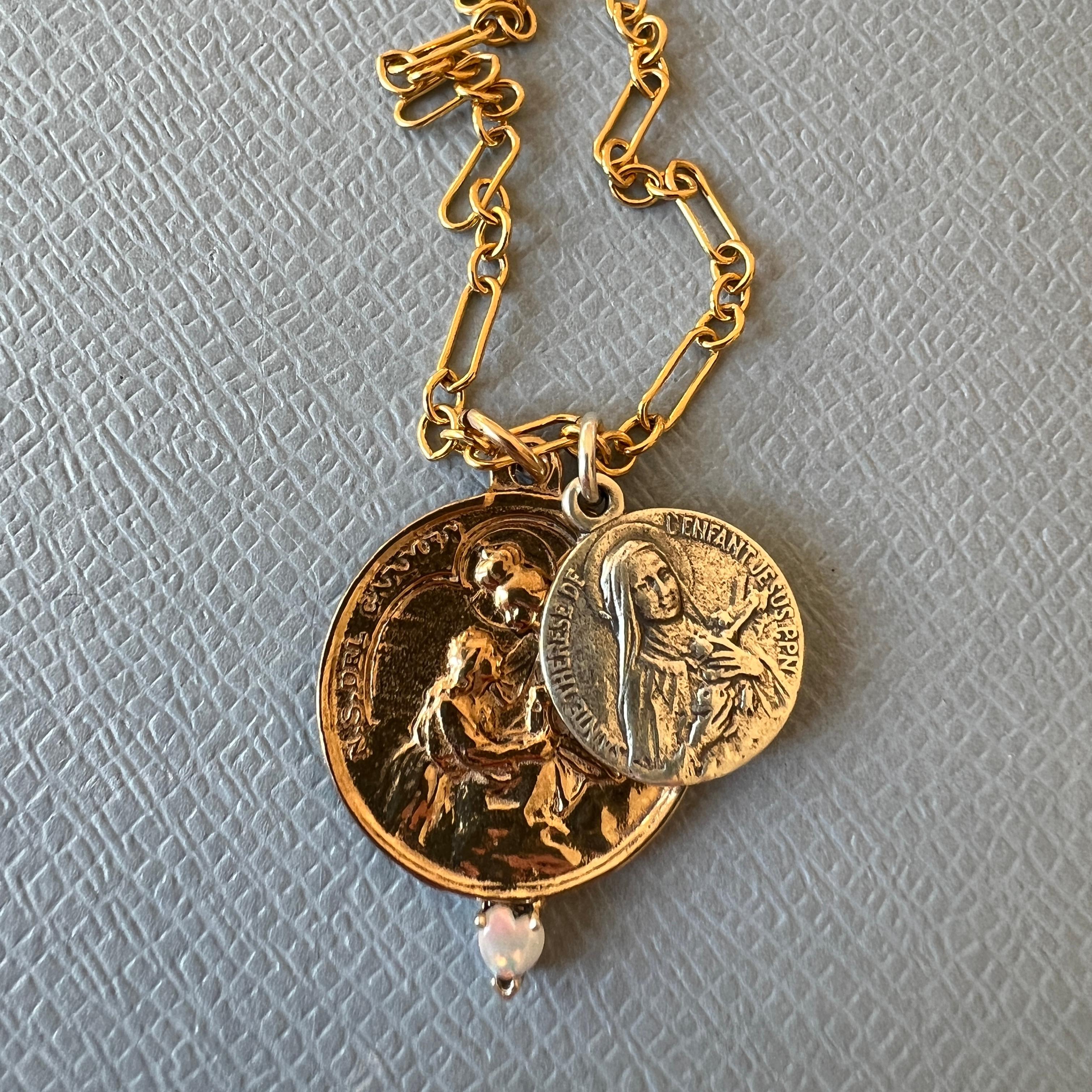 Medaillon-Halskette Jungfrau Maria Carmel Saint Therese Opal Herz 1