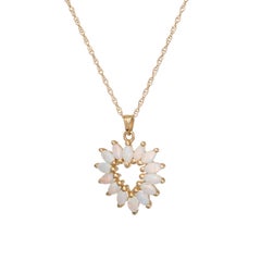 Opal Heart Pendant Necklace Vintage 14 Karat Yellow Gold Estate Fine Jewelry
