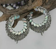 Opal Hoop Earring 925 Silver Diamond 14k Gold