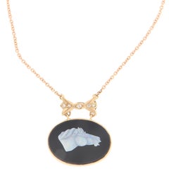 Opal Horse 14 Karat Yellow Gold Onyx Diamonds Pendant Necklace